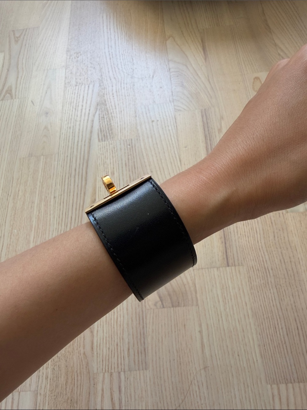 Hermes Black Leather Cuff with Rose Gold Lock Plate (Pre-Owned) - Picture 5 of 5
